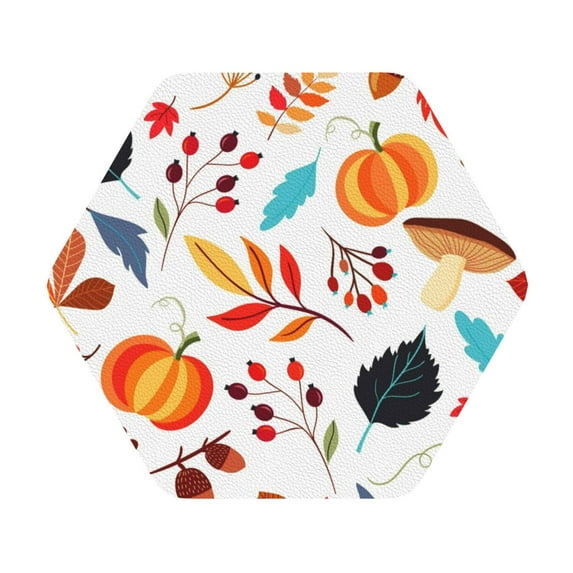 Balery 4 Pcs Autumn Pumpkins Fall Leavesleather Coasters Set, Drink Table Cup Coasters For Living Room Kitchen Coffee Decor