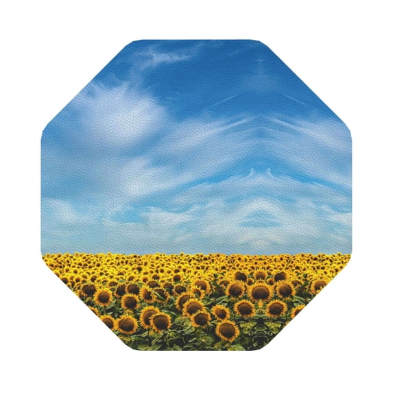 Balery 4 Pcs Blooming Sunflower Fieldleather Coasters Set, Drink Table Cup Coasters For Living Room Kitchen Coffee Decor