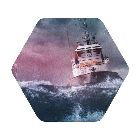 Balery 4 Pcs Boat Lighthouse Storm Wavesleather Coasters Set, Drink Table Cup Coasters For Living Room Kitchen Coffee Decor