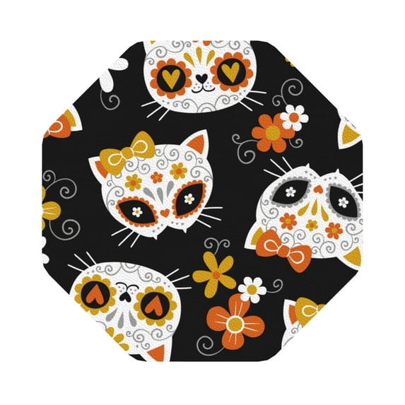 Balery 4 Pcs Cat Skulls And Flowersleather Coasters Set, Drink Table Cup Coasters For Living Room Kitchen Coffee Decor
