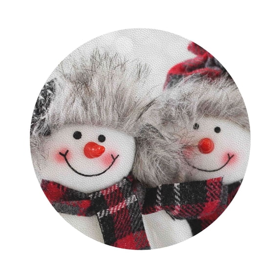 Balery 4 Pcs Christmas Snowman With Hatleather Coasters Set, Drink Table Cup Coasters For Living Room Kitchen Coffee Decor
