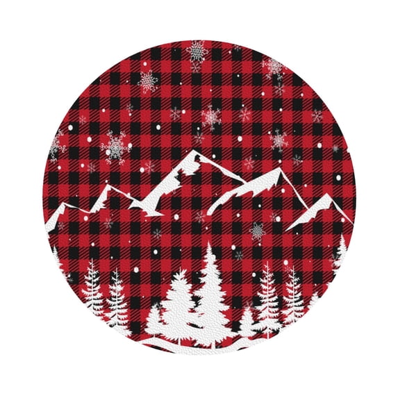 Balery 4 Pcs Christmas Tree Buffalo Plaidleather Coasters Set, Drink Table Cup Coasters For Living Room Kitchen Coffee Decor
