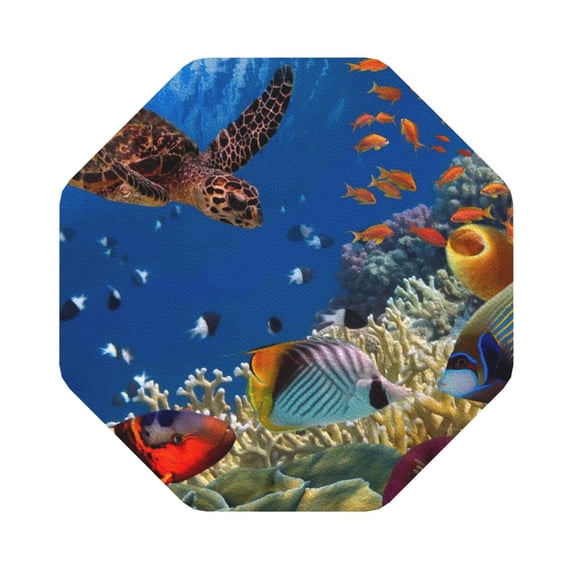 Balery 4 Pcs Colorful Coral Reefleather Coasters Set, Drink Table Cup Coasters For Living Room Kitchen Coffee Decor