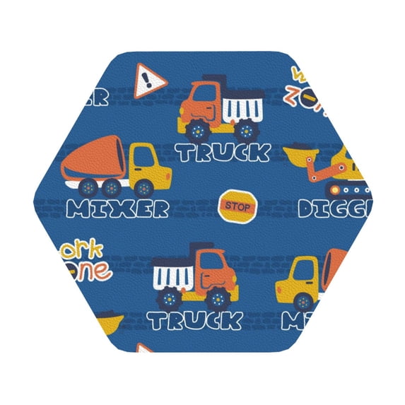 Balery 4 Pcs Construction Vehiclesleather Coasters Set, Drink Table Cup Coasters For Living Room Kitchen Coffee Decor