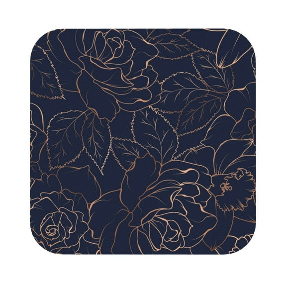 Balery 4 Pcs Copper-Gold Gloss Outline Navy Dark Blueleather Coasters Set, Drink Table Cup Coasters For Living Room Kitchen Coffee Decor