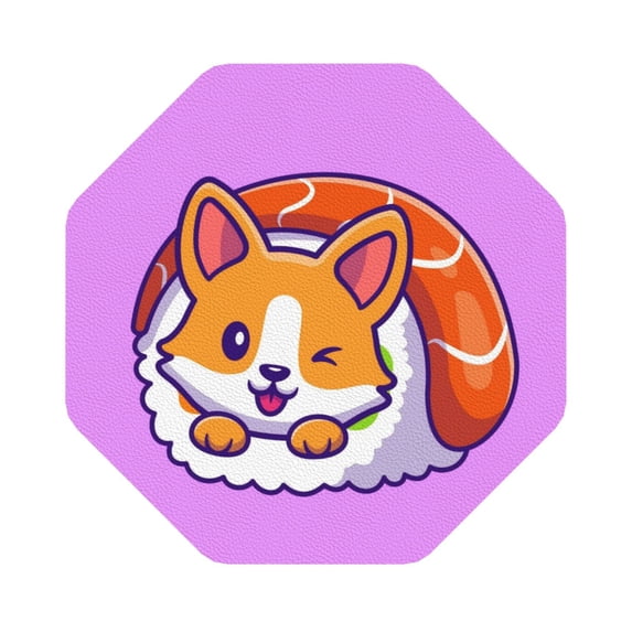 Balery 4 Pcs Corgi In Sushi Rollleather Coasters Set, Drink Table Cup Coasters For Living Room Kitchen Coffee Decor