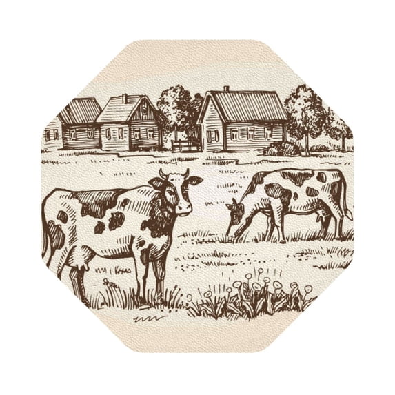 Balery 4 Pcs Cows On The Farmleather Coasters Set, Drink Table Cup Coasters For Living Room Kitchen Coffee Decor