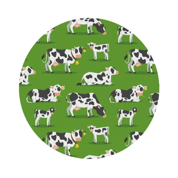 Balery 4 Pcs Cows With Calfs Greenleather Coasters Set, Drink Table Cup Coasters For Living Room Kitchen Coffee Decor
