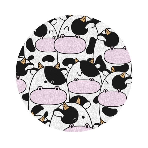 Balery 4 Pcs Cute Animal With Cowleather Coasters Set, Drink Table Cup Coasters For Living Room Kitchen Coffee Decor