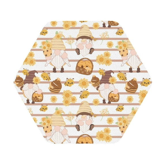 Balery 4 Pcs Cute Bee Gnomeleather Coasters Set, Drink Table Cup Coasters For Living Room Kitchen Coffee Decor
