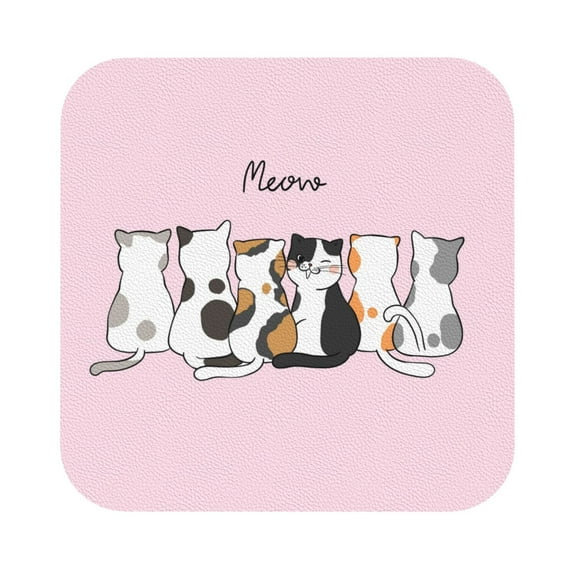 Balery 4 Pcs Cute Catsleather Coasters Set, Drink Table Cup Coasters For Living Room Kitchen Coffee Decor