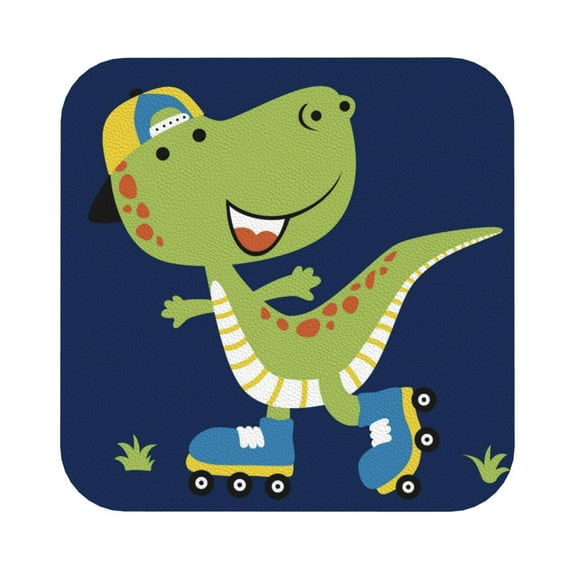 Balery 4 Pcs Dino Playing Roller Skateleather Coasters Set, Drink Table Cup Coasters For Living Room Kitchen Coffee Decor