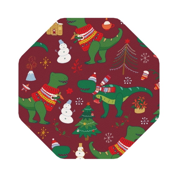 Balery 4 Pcs Dinosaur Christmas Happy New Yearleather Coasters Set, Drink Table Cup Coasters For Living Room Kitchen Coffee Decor
