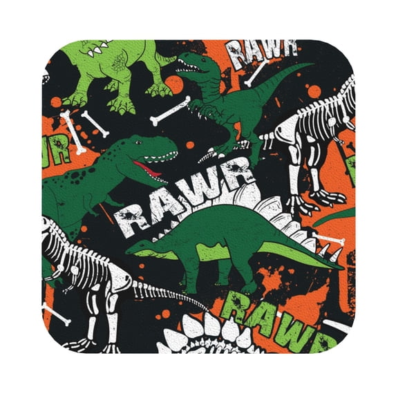 Balery 4 Pcs Dinosaur Skeletonleather Coasters Set, Drink Table Cup Coasters For Living Room Kitchen Coffee Decor