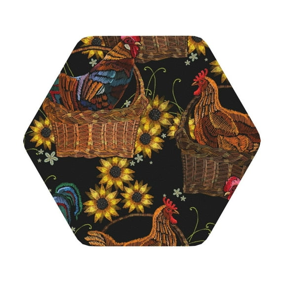 Balery 4 Pcs Embroidery Chicken Roosterleather Coasters Set, Drink Table Cup Coasters For Living Room Kitchen Coffee Decor