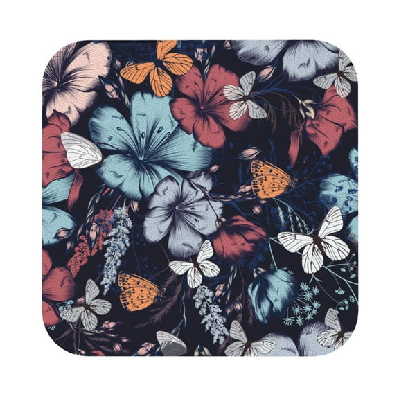 Balery 4 Pcs Flowers Ad Butterfliesleather Coasters Set, Drink Table Cup Coasters For Living Room Kitchen Coffee Decor