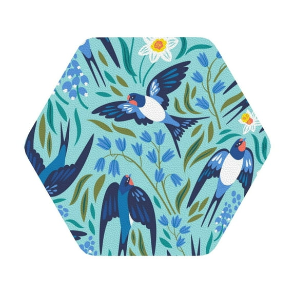 Balery 4 Pcs Flying Swallowsleather Coasters Set, Drink Table Cup Coasters For Living Room Kitchen Coffee Decor