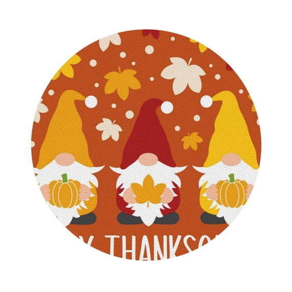 Balery 4 Pcs Happy Thanksgiving Three Gnomesleather Coasters Set, Drink Table Cup Coasters For Living Room Kitchen Coffee Decor