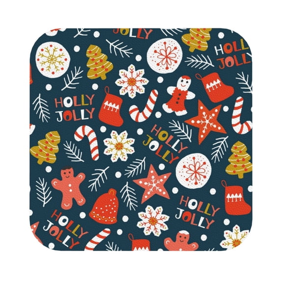 Balery 4 Pcs Holiday Christmas Cookiesleather Coasters Set, Drink Table Cup Coasters For Living Room Kitchen Coffee Decor
