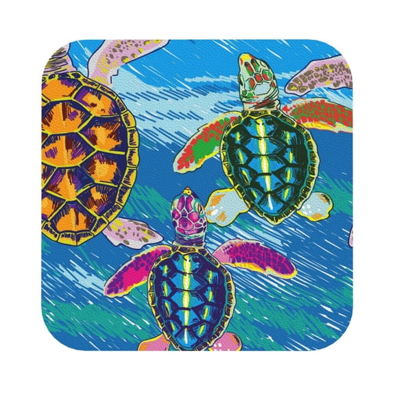 Balery 4 Pcs Little Sea Turtlesleather Coasters Set, Drink Table Cup Coasters For Living Room Kitchen Coffee Decor