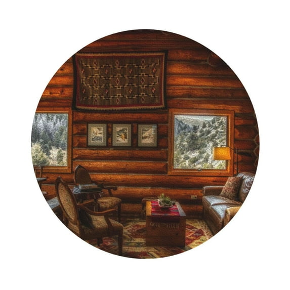 Balery 4 Pcs Log Cabin Insideleather Coasters Set, Drink Table Cup Coasters For Living Room Kitchen Coffee Decor