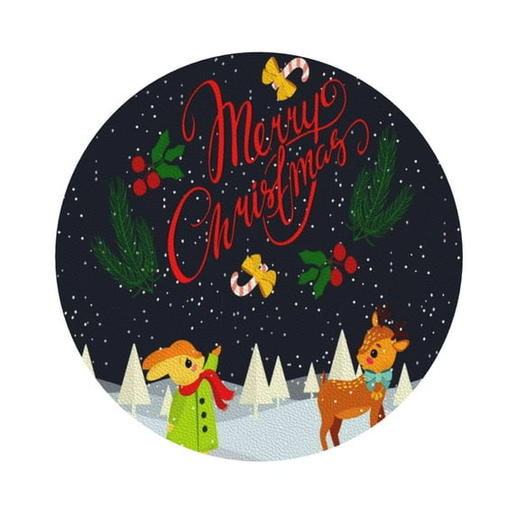 Balery 4 Pcs Merry Christmas Elkleather Coasters Set, Drink Table Cup Coasters For Living Room Kitchen Coffee Decor