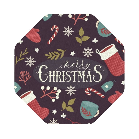 Balery 4 Pcs Merry Christmasleather Coasters Set, Drink Table Cup Coasters For Living Room Kitchen Coffee Decor