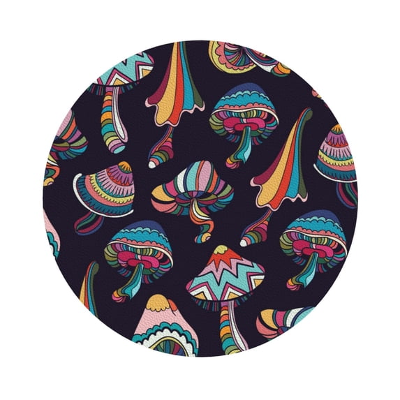 Balery 4 Pcs Mushroom Doodleleather Coasters Set, Drink Table Cup Coasters For Living Room Kitchen Coffee Decor