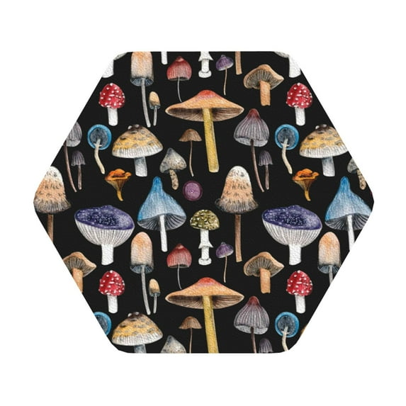 Balery 4 Pcs Mushrooms And Autumn Leavesleather Coasters Set, Drink Table Cup Coasters For Living Room Kitchen Coffee Decor