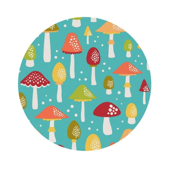 Balery 4 Pcs Mushroomsleather Coasters Set, Drink Table Cup Coasters For Living Room Kitchen Coffee Decor