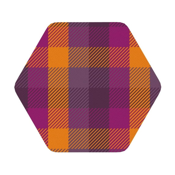 Balery 4 Pcs Purple Yellow Buffalo Plaidleather Coasters Set, Drink Table Cup Coasters For Living Room Kitchen Coffee Decor