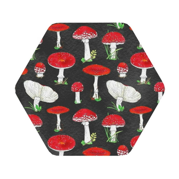 Balery 4 Pcs Red Mushroomsleather Coasters Set, Drink Table Cup Coasters For Living Room Kitchen Coffee Decor