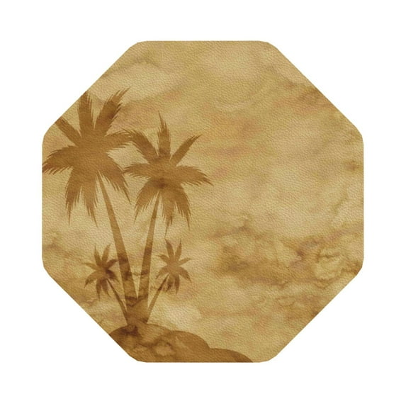 Balery 4 Pcs Retro Palm Treeleather Coasters Set, Drink Table Cup Coasters For Living Room Kitchen Coffee Decor