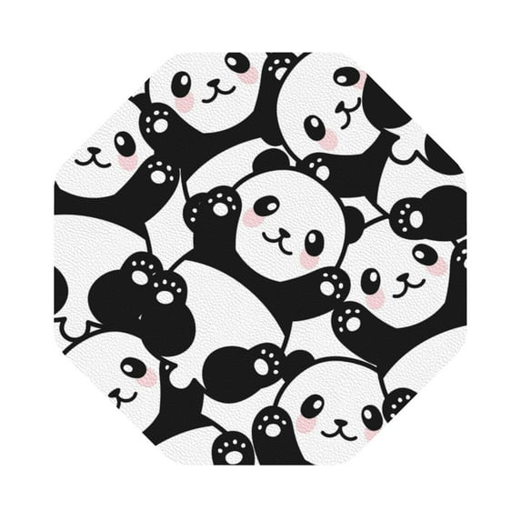 Balery 4 Pcs Seamless Pattern Cute Pandaleather Coasters Set, Drink Table Cup Coasters For Living Room Kitchen Coffee Decor