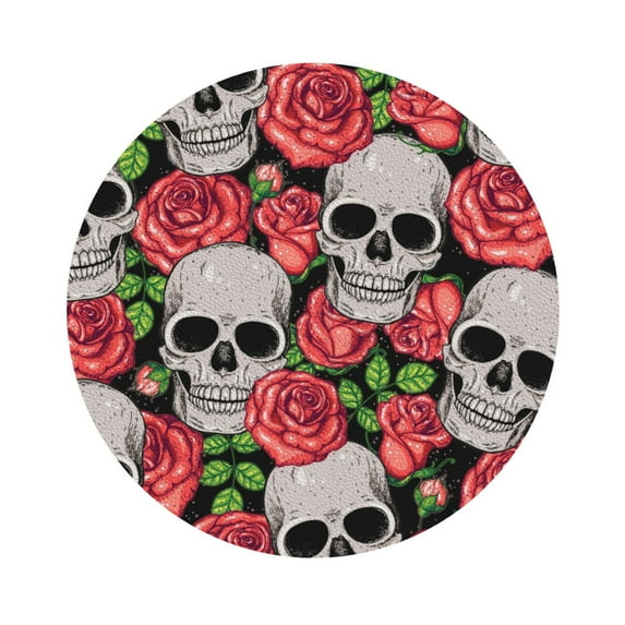 Balery 4 Pcs Skull And Rosesleather Coasters Set, Drink Table Cup Coasters For Living Room Kitchen Coffee Decor