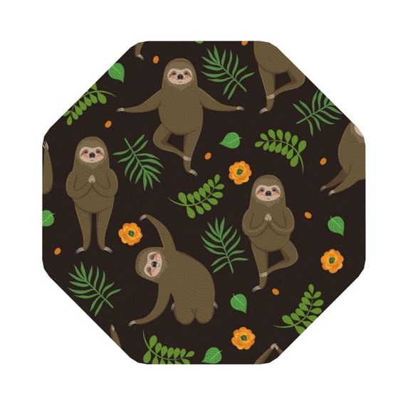 Balery 4 Pcs Sloth Doing Yogaleather Coasters Set, Drink Table Cup Coasters For Living Room Kitchen Coffee Decor