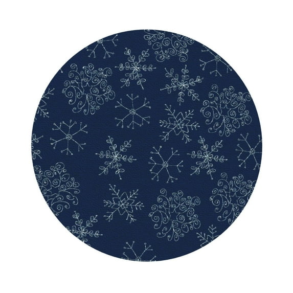 Balery 4 Pcs Snowflake Dark Blueleather Coasters Set, Drink Table Cup Coasters For Living Room Kitchen Coffee Decor