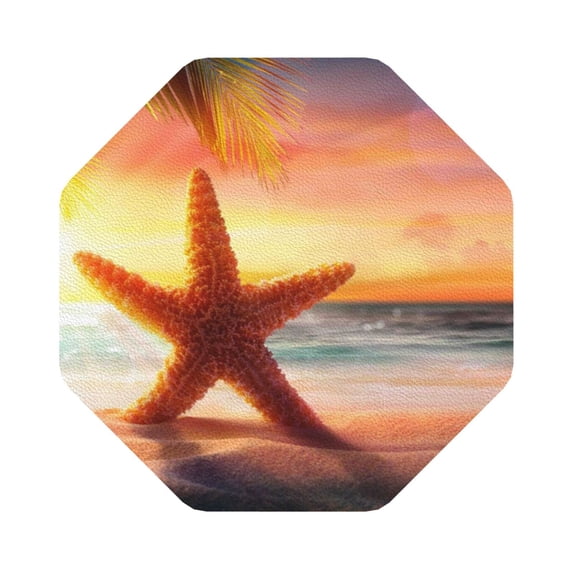 Balery 4 Pcs Starfish Sunset Sea Beachleather Coasters Set, Drink Table Cup Coasters For Living Room Kitchen Coffee Decor