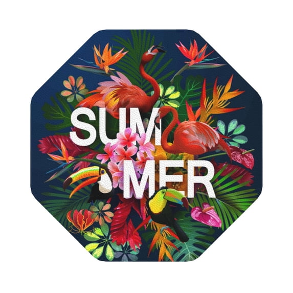 Balery 4 Pcs Summer Birds And Flowersleather Coasters Set, Drink Table Cup Coasters For Living Room Kitchen Coffee Decor