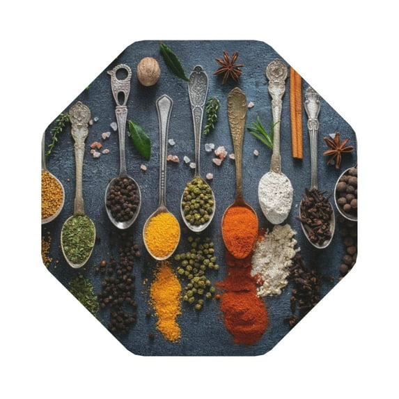 Balery 4 Pcs Various Herbs And Spices In Spoonsleather Coasters Set, Drink Table Cup Coasters For Living Room Kitchen Coffee Decor