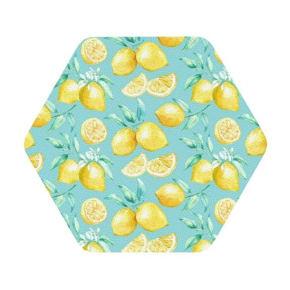 Balery 4 Pcs Yellow Lemonleather Coasters Set, Drink Table Cup Coasters For Living Room Kitchen Coffee Decor