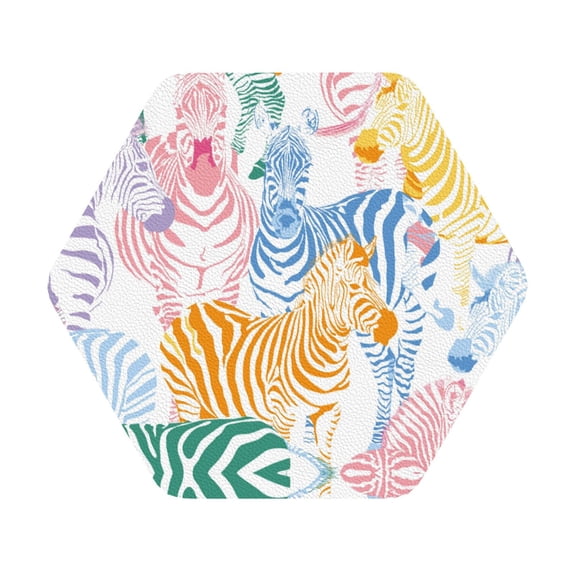 Balery 4 Pcs Zebra Colourfulleather Coasters Set, Drink Table Cup Coasters For Living Room Kitchen Coffee Decor