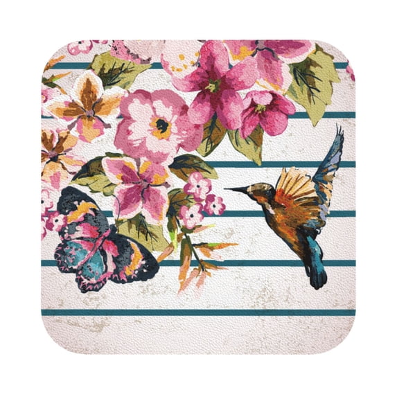 Balery 6 Pcs Bird And Floralleather Coasters Set, Drink Table Cup Coasters For Living Room Kitchen Coffee Decor