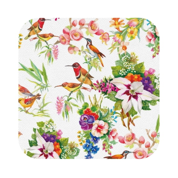 Balery 6 Pcs Birds And Flowersleather Coasters Set, Drink Table Cup Coasters For Living Room Kitchen Coffee Decor
