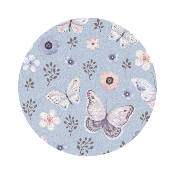 Balery 6 Pcs Blue Butterflyleather Coasters Set, Drink Table Cup Coasters For Living Room Kitchen Coffee Decor