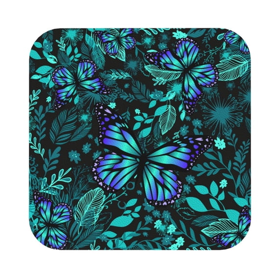Balery 6 Pcs Blue Floral With Butterfliesleather Coasters Set, Drink Table Cup Coasters For Living Room Kitchen Coffee Decor