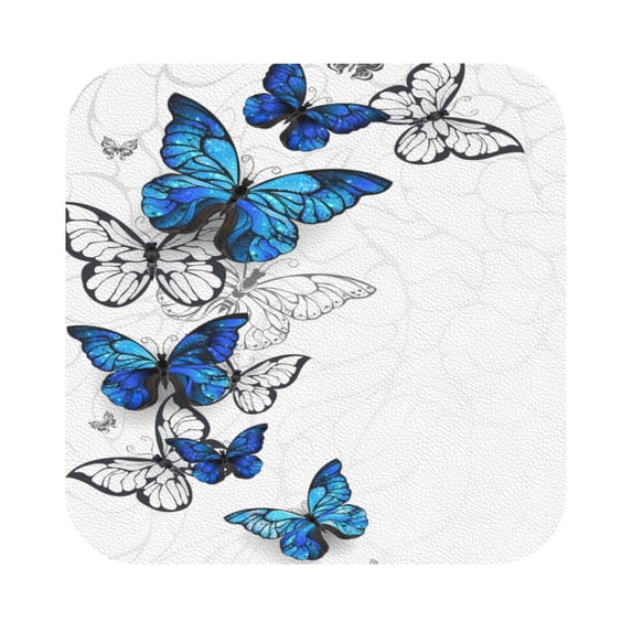 Balery 6 Pcs Blue Flying Butterfliesleather Coasters Set, Drink Table Cup Coasters For Living Room Kitchen Coffee Decor