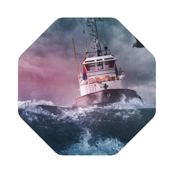 Balery 6 Pcs Boat Lighthouse Storm Wavesleather Coasters Set, Drink Table Cup Coasters For Living Room Kitchen Coffee Decor