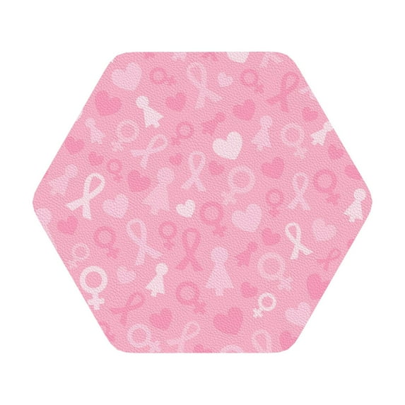 Balery 6 Pcs Breast Cancer Awarenessleather Coasters Set, Drink Table Cup Coasters For Living Room Kitchen Coffee Decor