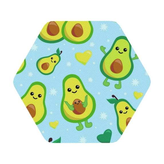 Balery 6 Pcs Cartoon Avocadoleather Coasters Set, Drink Table Cup Coasters For Living Room Kitchen Coffee Decor